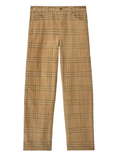 Burberry Sand-coloured Check Corduroy Trousers In Brown