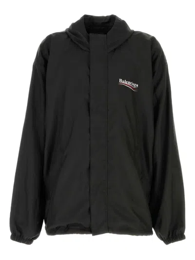 Balenciaga Polyester Jacket With Elastic Cuffs And Hooded Design In Black