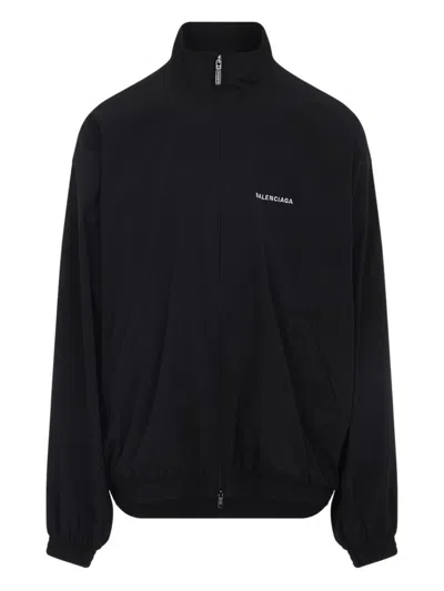 Balenciaga Men Black High Neck Sweatshirt With Logo Lettering On Front And Rear In Tech Fabric Man