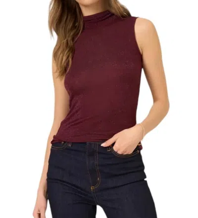 Project Social T Domino Lurex Mockneck Tank Top In Merry Merlot In Burgundy