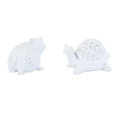 Melrose International Etched Frog And Turtle Figurine (set Of 2) - White