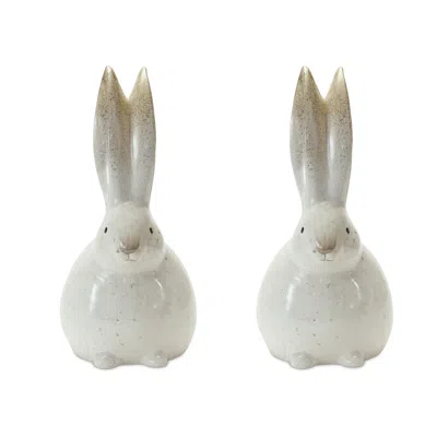 Melrose International Rustic Terra Cotta Bunny Figurine (set Of 2) - White, Gold