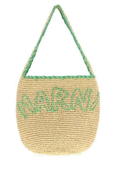 Marni Small Nassa Bag In Green Natural Raffia In Neutral