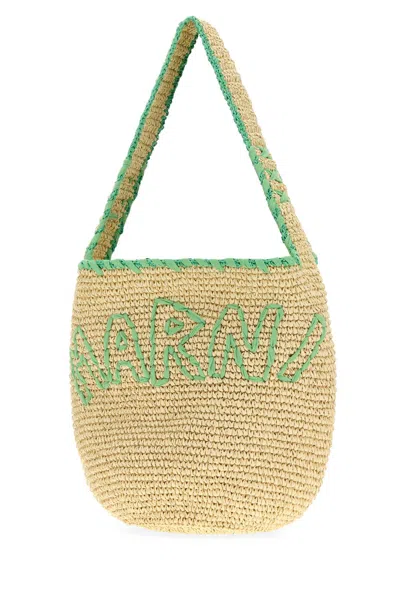 Marni Small Nassa Bag In Green Natural Raffia In Neutral
