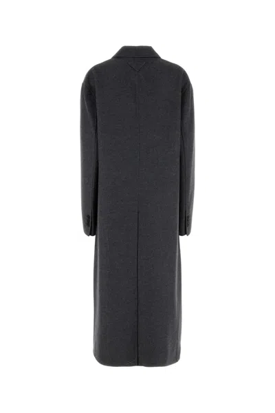 Prada Back Slit Wool Blend Coat In Gray
