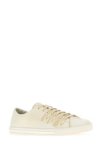 Prada Low Profile Round Toe Rubber Sole Sneakers In White