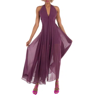 Rotate Birger Christensen Halter Neck Chiffon Maxi Dress In Purple