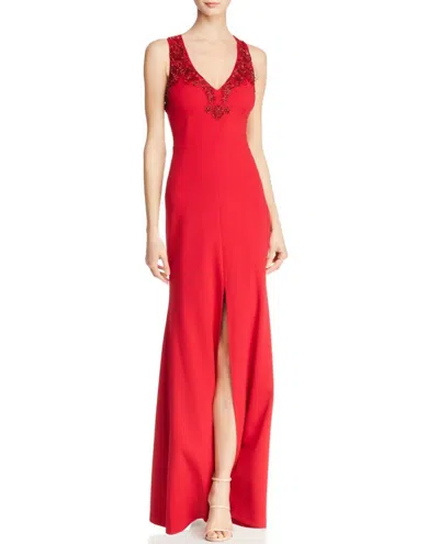 Aidan Mattox Keyhole Beaded Gown In Red In Red