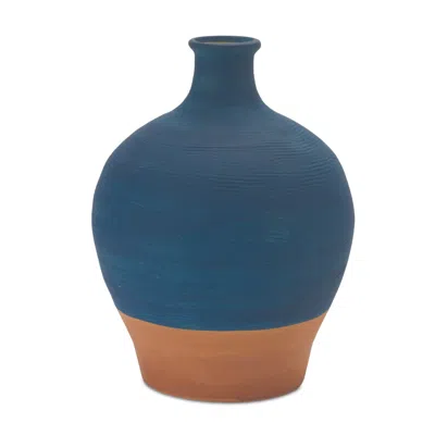 Melrose International Ceramic Vase With Terra Cotta Accent In Blue