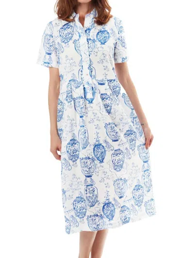 Dizzy Lizzie Short Sleeve Shirtdress In Chinoiserie In Multi