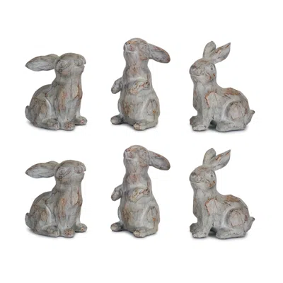 Melrose International Washed Stone Garden Rabbit Figurine (set Of 6) - Grey, Brown