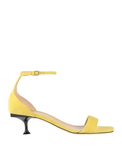Sergio Rossi Woman Sandals Lime Green Size 7.5 Leather In Yellow
