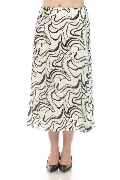 Joseph Ribkoff Scribble Print Pleated Pull On Midi Skirt In Vanilla/black In White