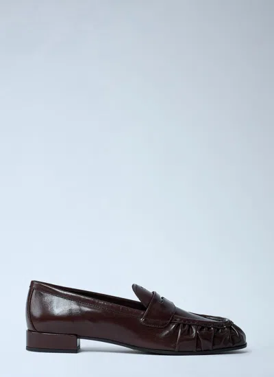 Prada Brown Ruched Loafers With Logo In Brown