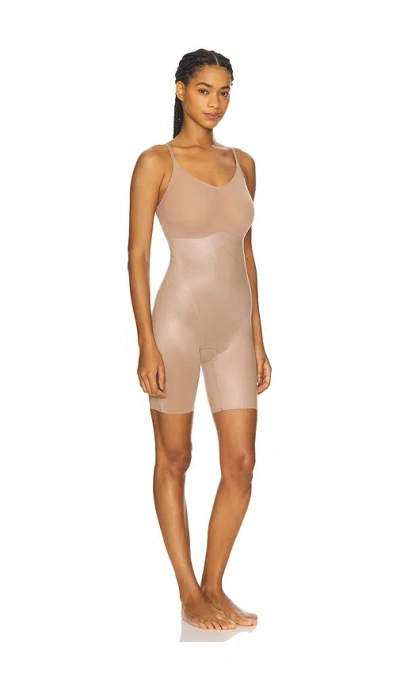 Spanx Shape Invisible Shaping Closed Bust Mid-thigh Bodysuit In Neutral