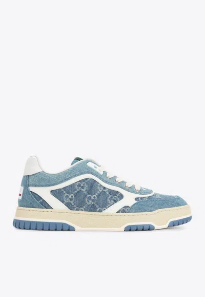 Gucci Denim Sneakers With Monogram Pattern In Blue