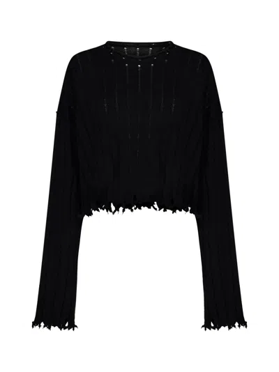 Uma Wang Cropped Ribbed Knitwear Top With Long Sleeves In Black