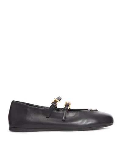 Prada Leather Ballerina Shoes In Black