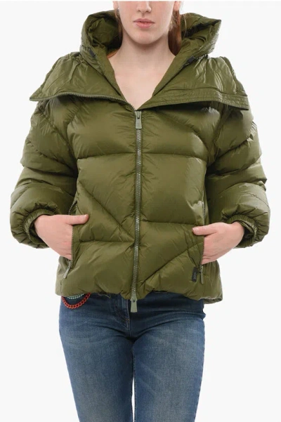 Bacon Hooded New Double Down Jacket With Front Zip In Green