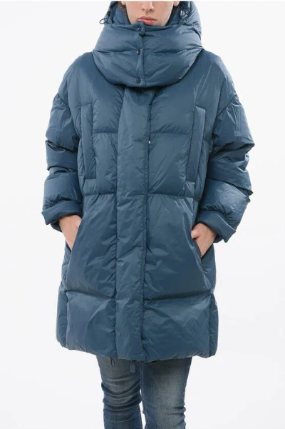 Bacon Long Puffa Down Jacket With Collar-shaped Hood In Blue