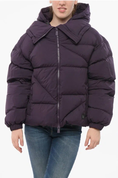 Bacon Hooded New Double Down Jacket With Front Zip In Purple