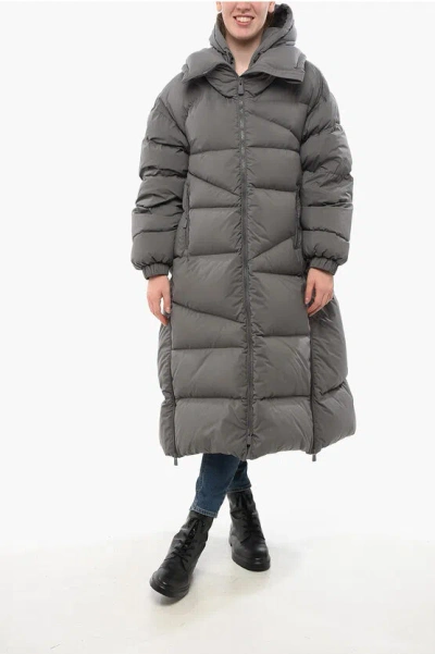 Bacon Side Zipped New Double Long Down Jacket In Gray