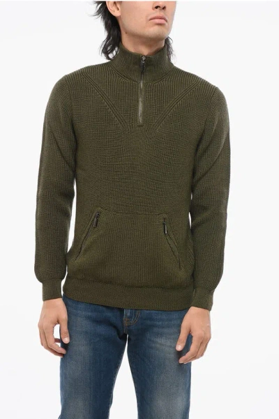Moorer Wool Cloud Pullover With Kangaroo Pocket In Green