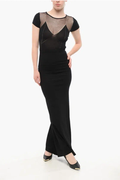 Elisabetta Franchi Red Carpet Short-sleeved Knitted Maxidress In Black