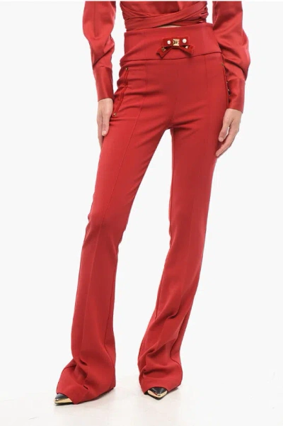 Elisabetta Franchi Bootcut Pants With Bow Detail In Red