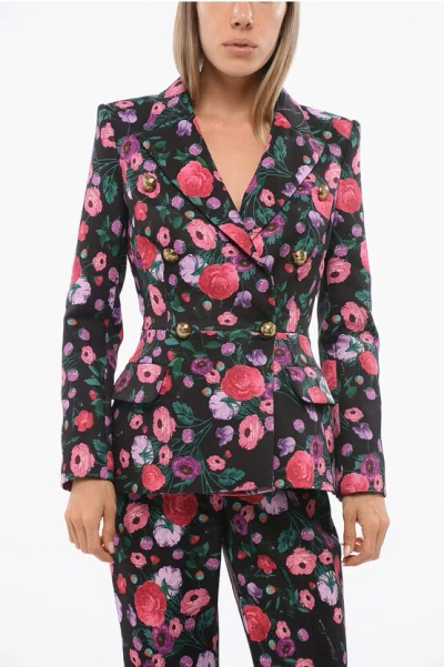 Elisabetta Franchi Double-breasted Blazer With Floral Motif In Multi