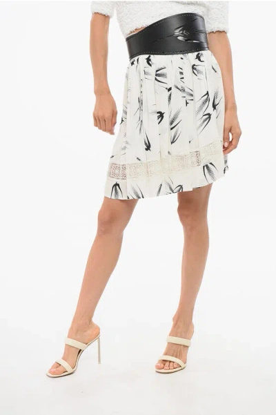 Elisabetta Franchi Flared Pleated Skirt With Needlework In White