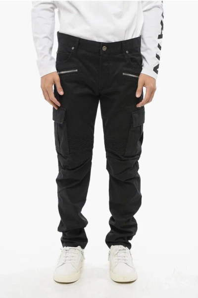 Balmain Dark Wash Tapered Fit Cargo Jeans 17cm In Black