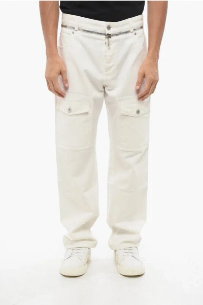 Balmain Straight Fit Cargo Jeans With Zip Detail 22cm In White