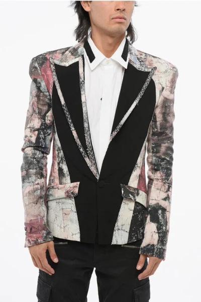 Balmain Patterned Linen Center Vent Peak Lapel 1-button Blazer In Multi