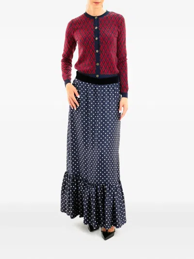 Valentino Chevron-pattern Ruffled Cardigan In Red