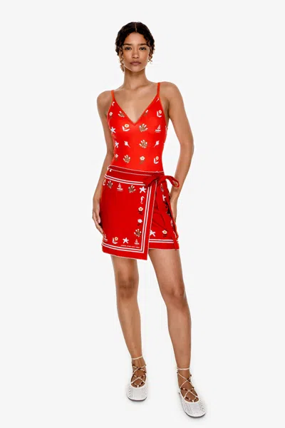 Jessie Zhao New York Swim Cover Up Skirt-red Coral