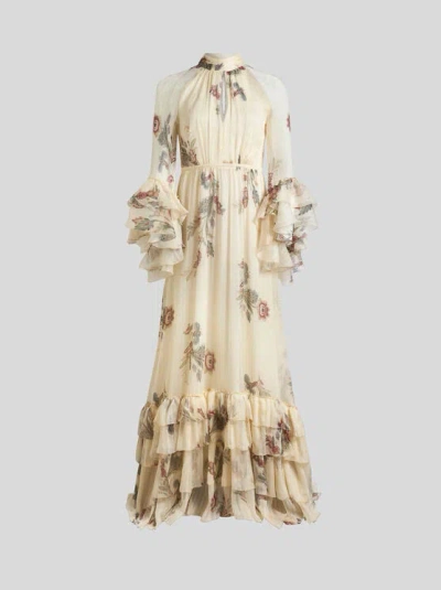 Etro Tiered Tie-neck Floral-print Silk-crepon Maxi Dress In Neutral
