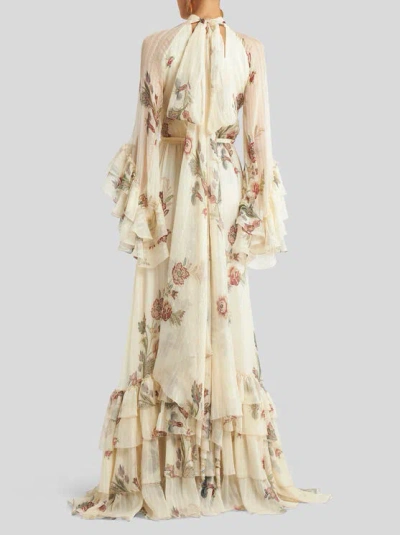 Etro Tiered Tie-neck Floral-print Silk-crepon Maxi Dress In Neutral