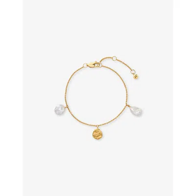 Monica Vinader Womens Capri 18ct Yellow Gold Vermeil And Keshi Pearl Station Bracelet