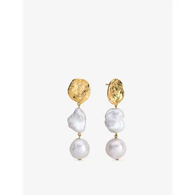 Monica Vinader Womens Capri 18ct Yellow Gold Vermeil And Multi Keshi And Baroque Pearl Drop Earrings In Gold