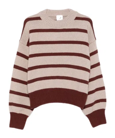 Alysi Beige Round Neck Striped Sweater In Multi