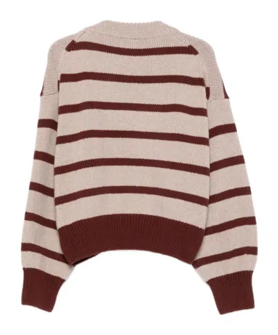 Alysi Beige Round Neck Striped Sweater In Multi