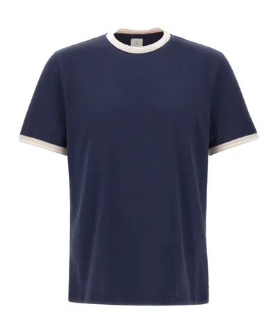 Eleventy Black Crewneck T-shirt With Layered Collar In Cotton Man In Blue