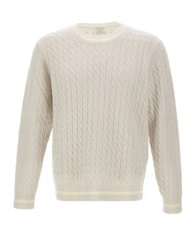 Eleventy Cable-knit Ribbed-edge Sweater In White