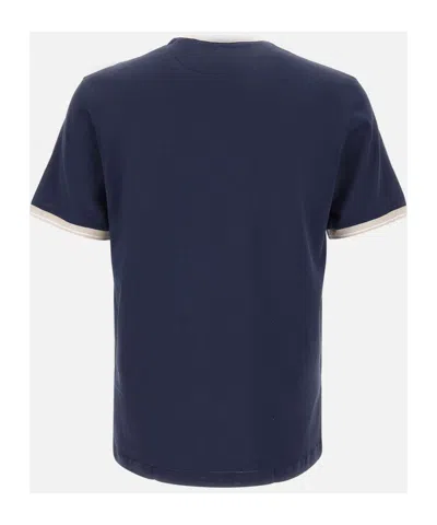 Eleventy Black Crewneck T-shirt With Layered Collar In Cotton Man In Blue