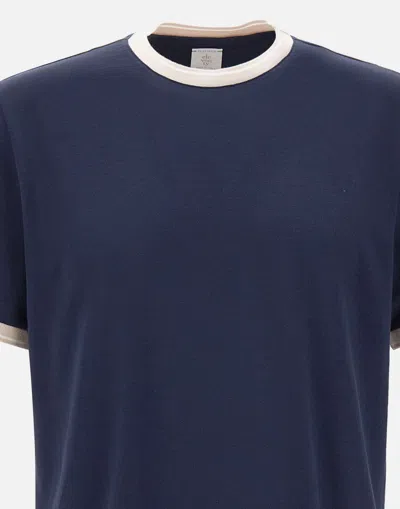 Eleventy Black Crewneck T-shirt With Layered Collar In Cotton Man In Blue