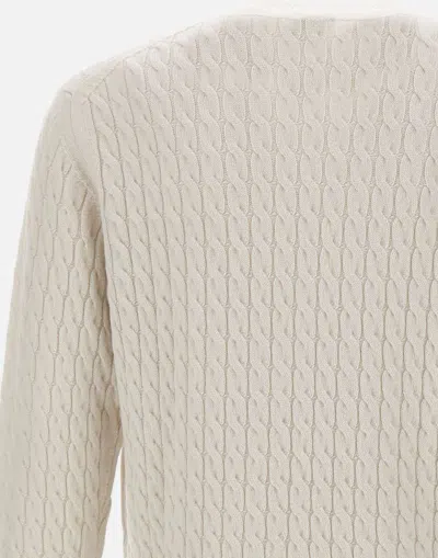 Eleventy Cable-knit Ribbed-edge Sweater In White