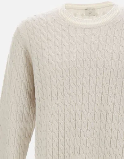 Eleventy Cable-knit Ribbed-edge Sweater In White