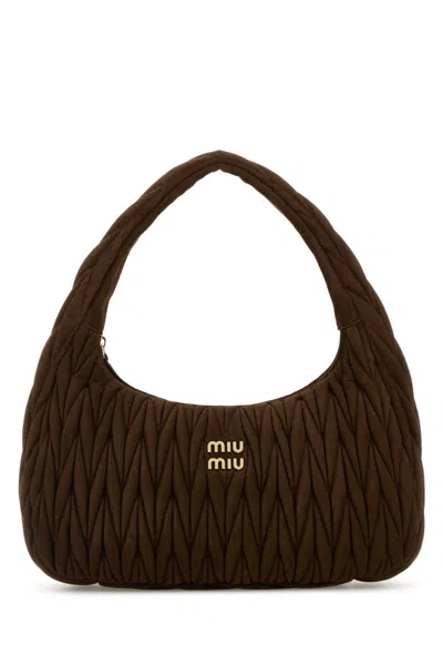 Miu Miu Quilted Top Handle Shoulder Bag In Brown