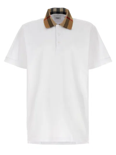 Burberry Check-collar White Polo Shirt With Three-button Placket